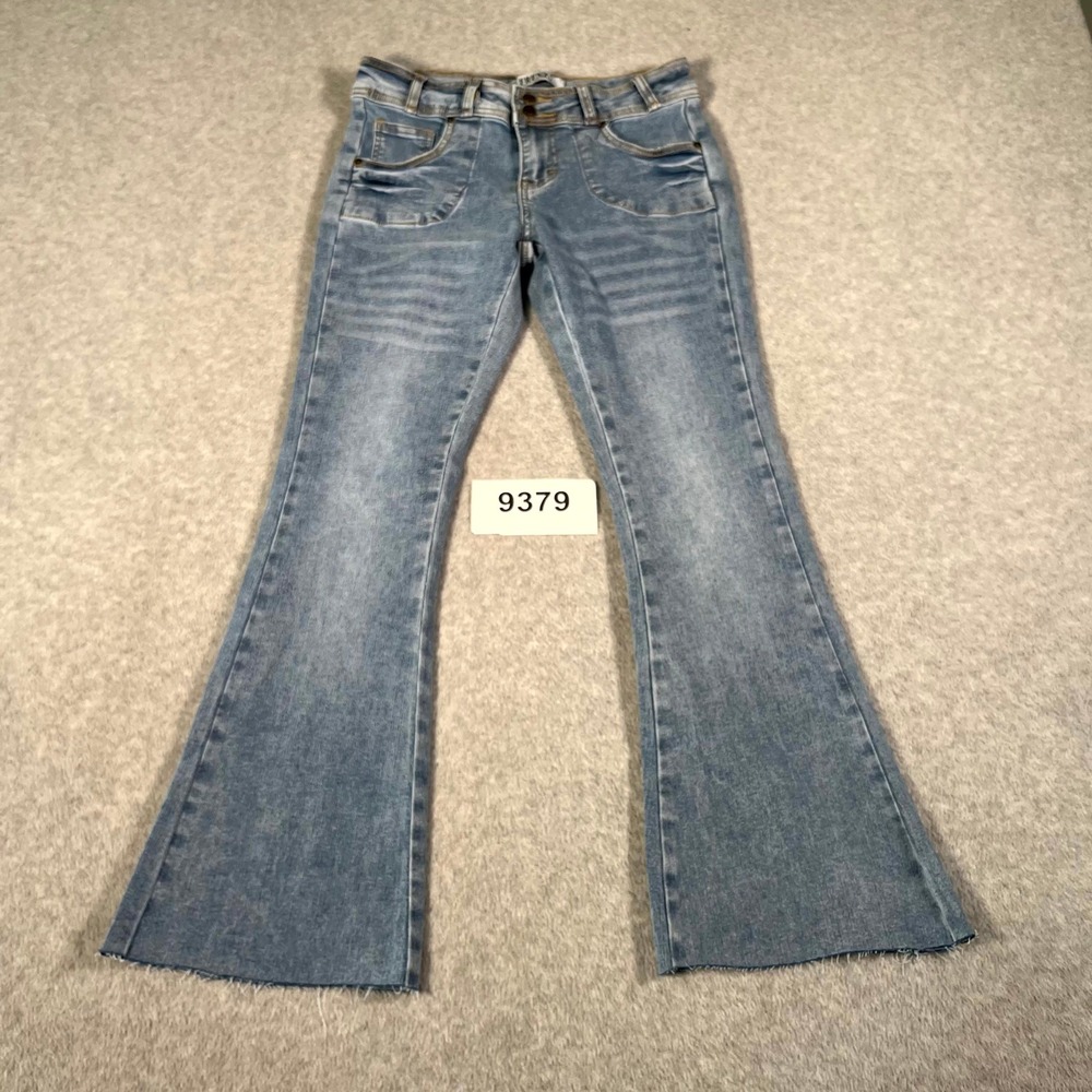 FRENZY Flare Jeans Womens 5/27 Blue Denim Light Wash Stretch Raw Hem Casual
